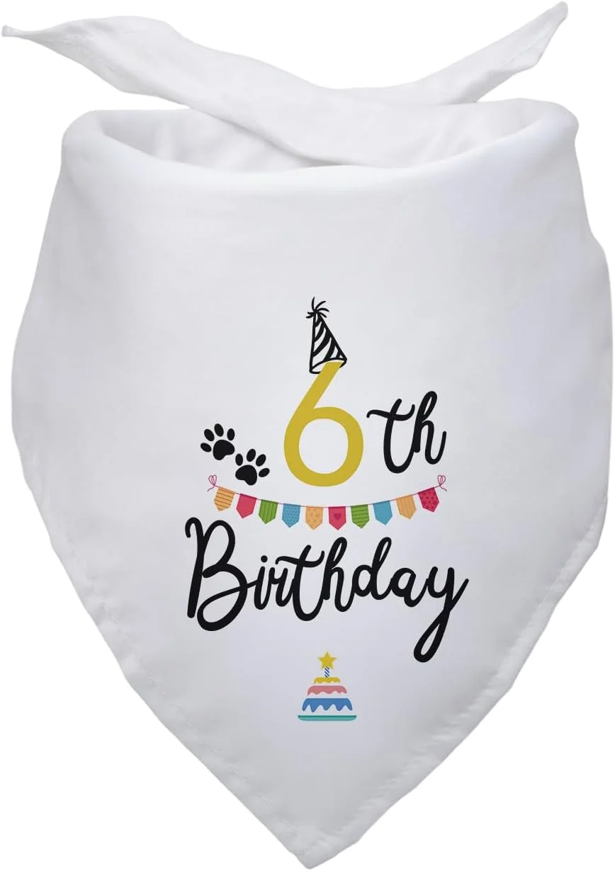 دستمال گردن سگ طرح تولد ۶ سالگی، لوازم جشن تولد سگ، هدیه برای دوستداران سگ، روسری مثلثی برای توله سگ، دکوراسیون جشن تولد ۶ سالگی