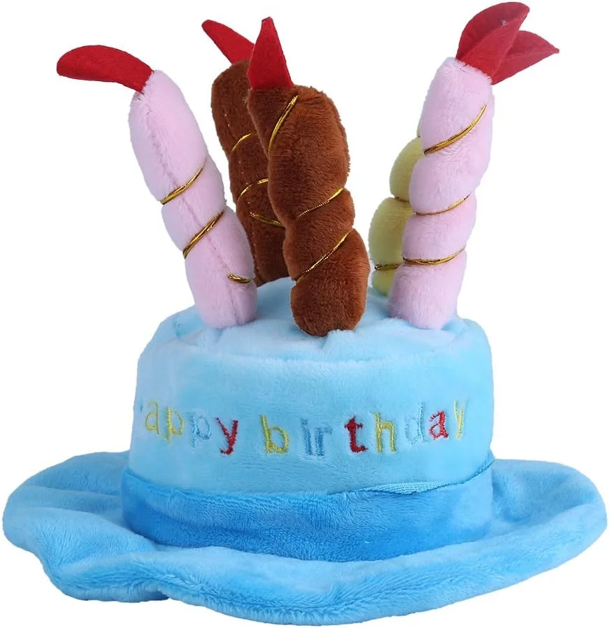 کلاه تولد حیوانات خانگی، کلاه با طرح شمع کیک تولد، لوازم جانبی آراستگی برای گربه ها، سگ ها و حیوانات کوچک (آبی)