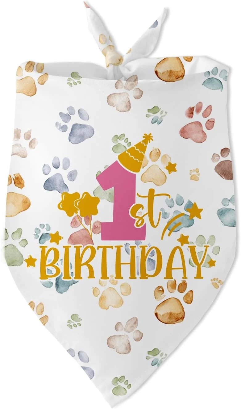دستمال گردن سگ طرح تولد یک سالگی، روسری مثلثی برای سگ های کوچک و متوسط، هدیه تولد یک سالگی برای حیوانات خانگی و دوستداران سگ