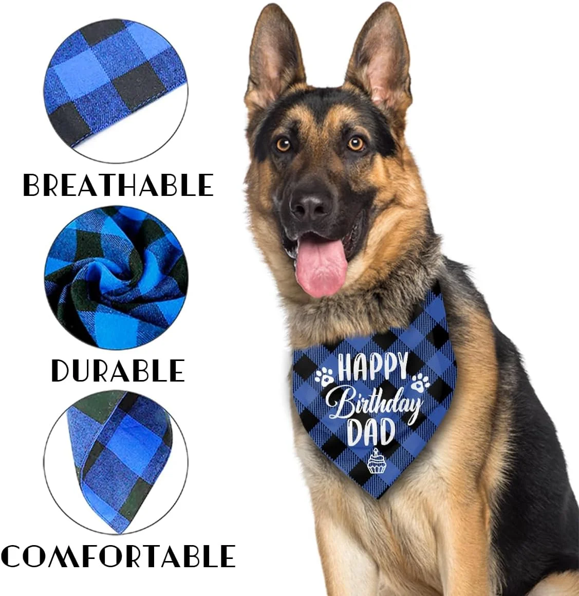 دستمال گردن سگ طرح تولدت مبارک پدر، دستمال گردن راحت برای حیوانات خانگی، شال سگ با طرح چهارخانه کلاسیک آبی مشکی، هدیه لوازم جانبی شال حیوانات خانگی برای جشن تولد پدر، 63.5x43.18 سانتی متر