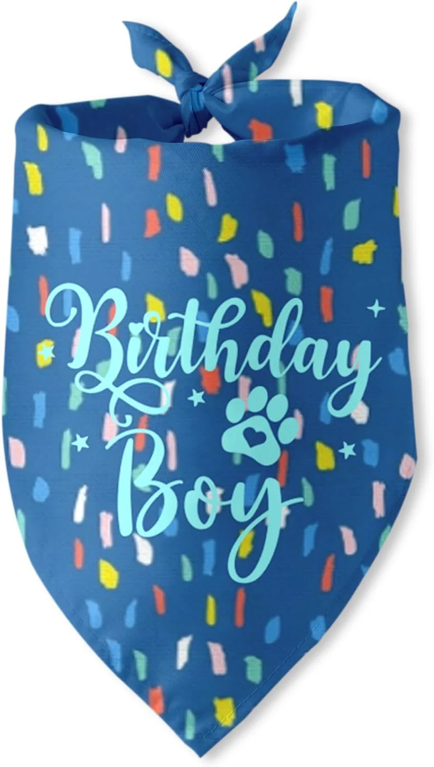 تزئینات جشن تولد سگ، دستمال گردن آبی رنگ پسرانه، روسری مثلثی حیوانات خانگی برای سگ ها، لباس تولد سگ، هدایای تزئینی جشن