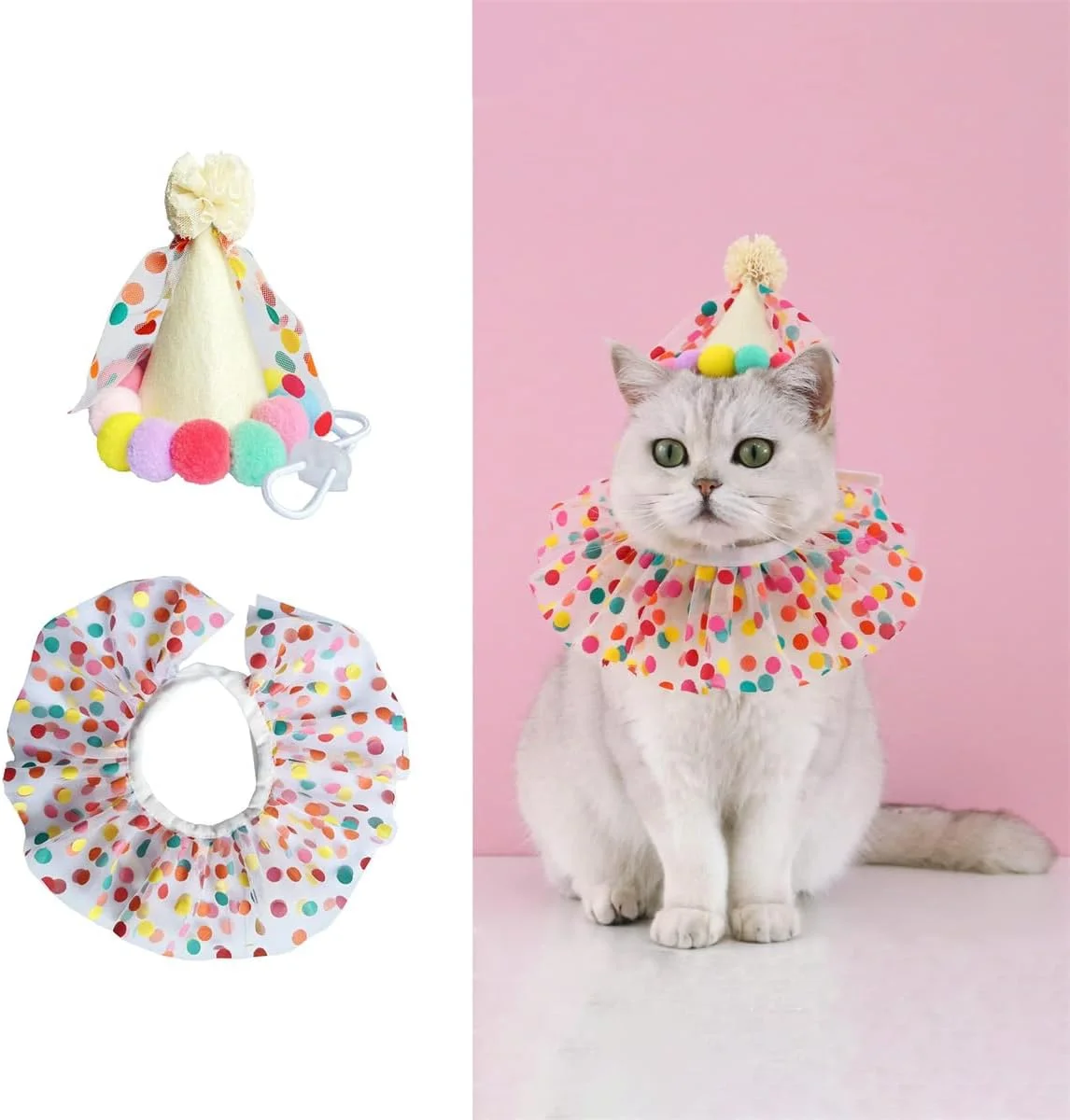 ست تزئینات جشن تولد حیوانات خانگی، پیشبند توری زیبا و کلاه تولد سگ، دستمال گردن و کلاه مهمانی گربه سگ، لباس پرنسس گربه سگ