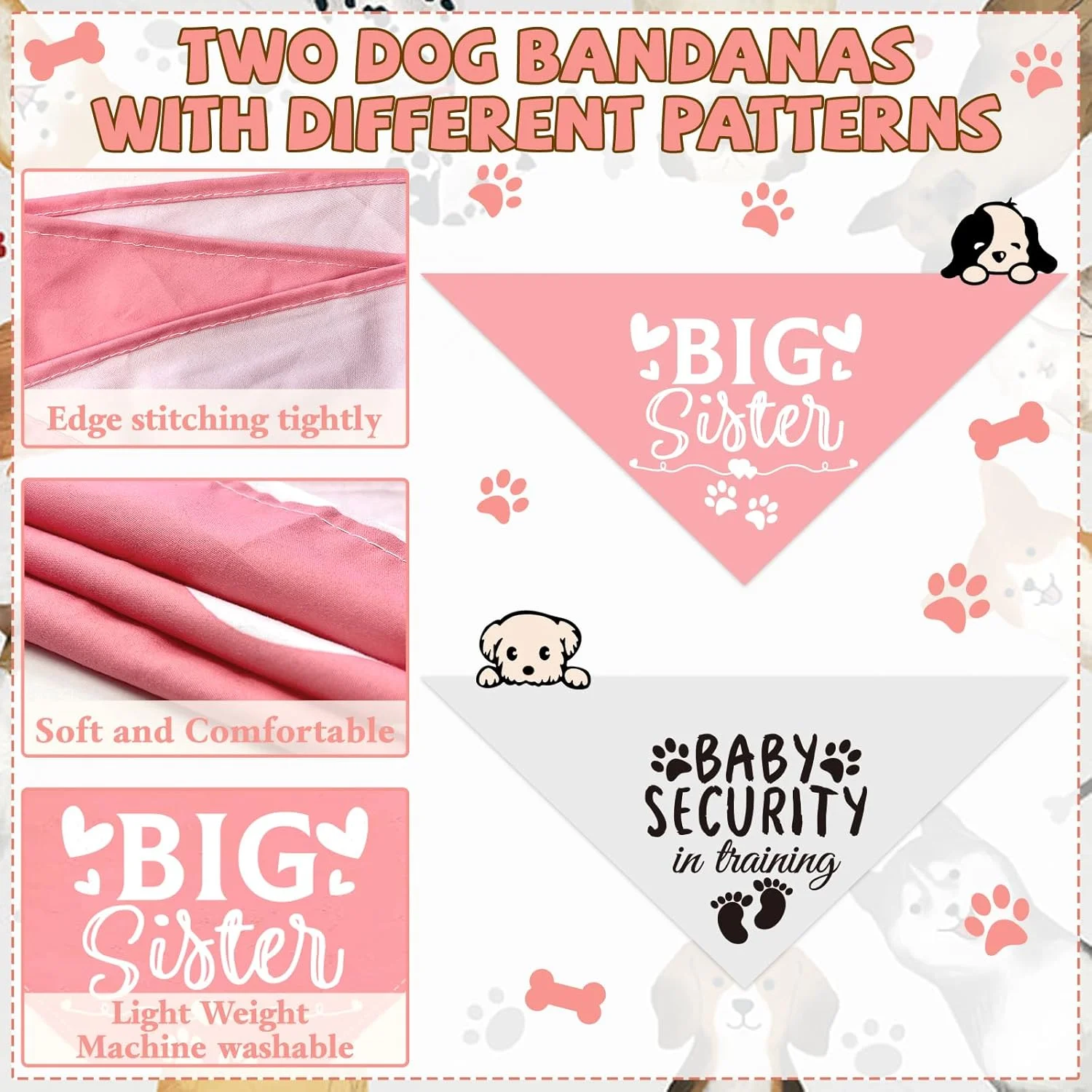 دستمال گردن سگ با طرح اعلام بارداری، دستمال گردن سگ خواهر بزرگ، دستمال گردن سگ چاپی در حال آموزش امنیت کودک، دستمال گردن سگ اعلام نوزاد، دستمال گردن سگ بارداری برای سگ ها، لوازم جانبی روسری حیوانات خانگی