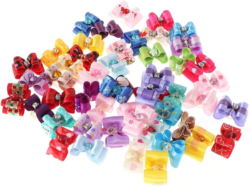 10 عدد گیره موی پاپیونی توری، لوازم جانبی تصادفی حیوانات خانگی، کش موی دست ساز، تزئینات سر حیوانات خانگی (10 عدد تصادفی)