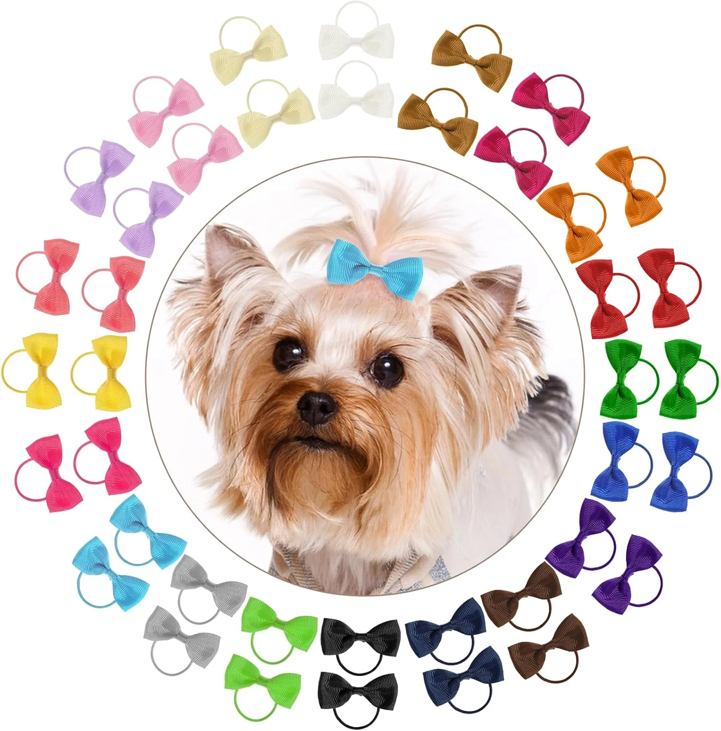 40 عدد پاپیون موی سگ کوچک و زیبا با کش مو، لوازم جانبی مو دست ساز برای آراستن حیوانات خانگی، پاپیون های کوچک مو برای مهمانی تولد توله سگ، رنگ های ترکیبی پاپیون موی سگ یورکی