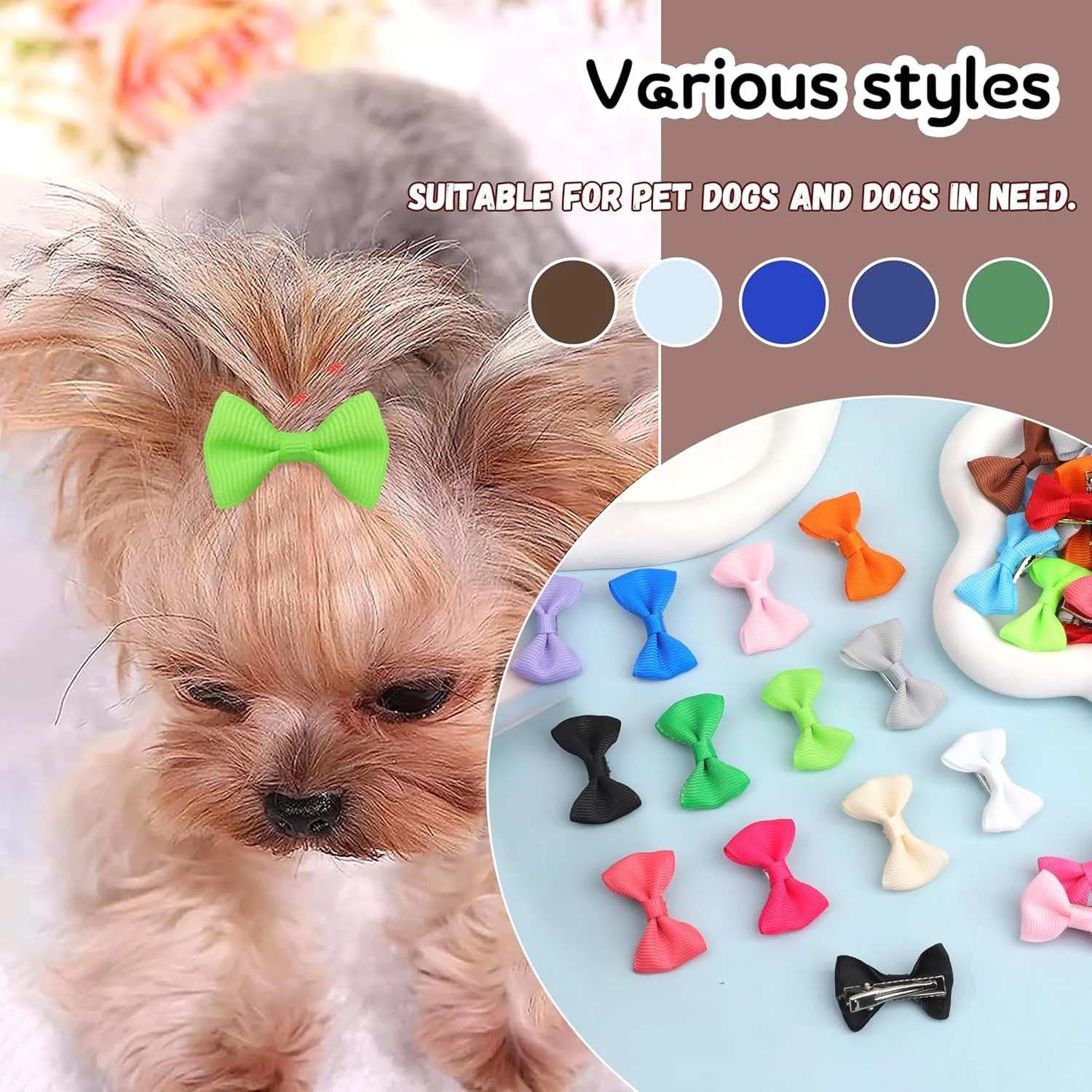 40 عدد پاپیون موی سگ کوچک و بامزه با گیره های فلزی، لوازم جانبی موی دست ساز، محصولات نظافت حیوانات خانگی