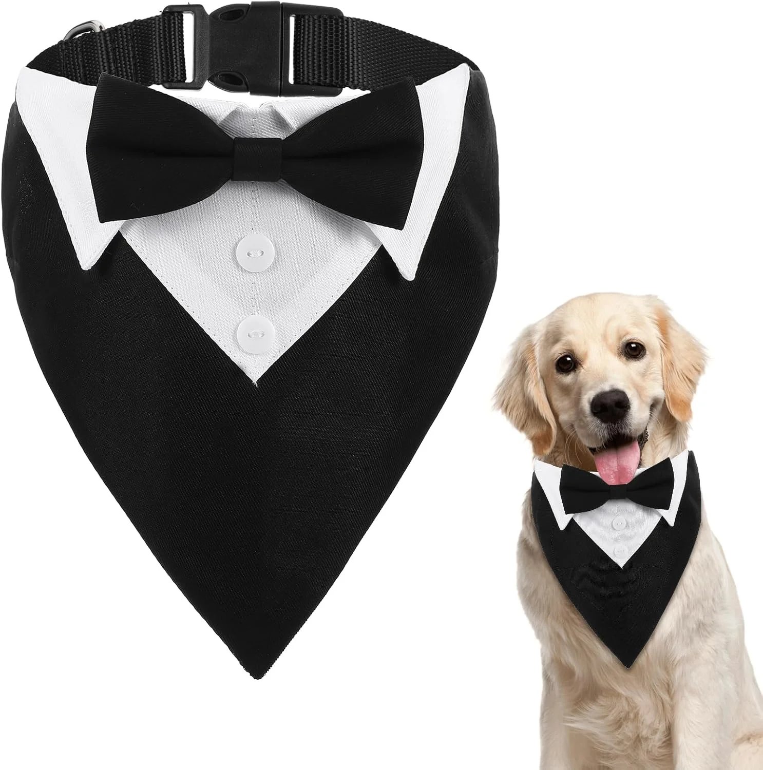 یقه پاپیونی سگ، یقه رسمی تاکسیدو سگ ها مدل شاهزاده با پاپیون، دستمال گردن قابل تنظیم حیوانات خانگی مناسب جشن تولد و عروسی برای سگ های بزرگ و متوسط