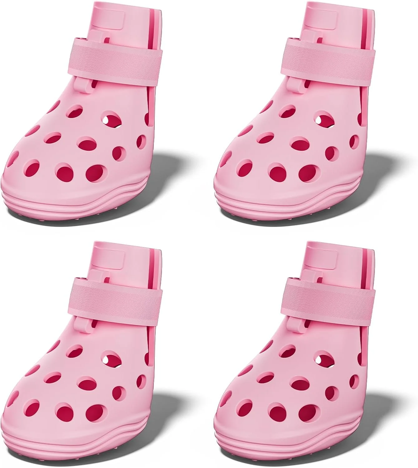 کفش سگ برای پیاده‌روهای داغ، محافظ پنجه تنفسی با بندهای قابل تنظیم و زیره ضد لغزش، پوشیدن و درآوردن آسان، چکمه‌های سگ ضدآب و تمیز شونده برای ساحل و برف (صورتی کالباسی، M)