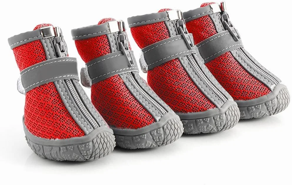 کفش سگ برای سگ های کوچک، چکمه های توله سگ تنفسی با نوارهای بازتابنده، محافظ پنجه برای پیاده روی، کوهنوردی، قدم زدن و کمپینگ در فضای باز