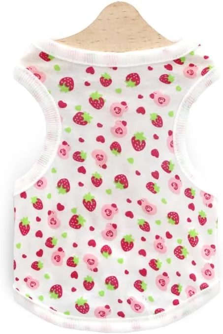 جلیقه سگ و گربه Nvzi-b، جلیقه تنفسی حیوانات خانگی، لباس سگ توله سگ، کت و لباس برای سگ ها و گربه های کوچک و متوسط، L، توت فرنگی سفید