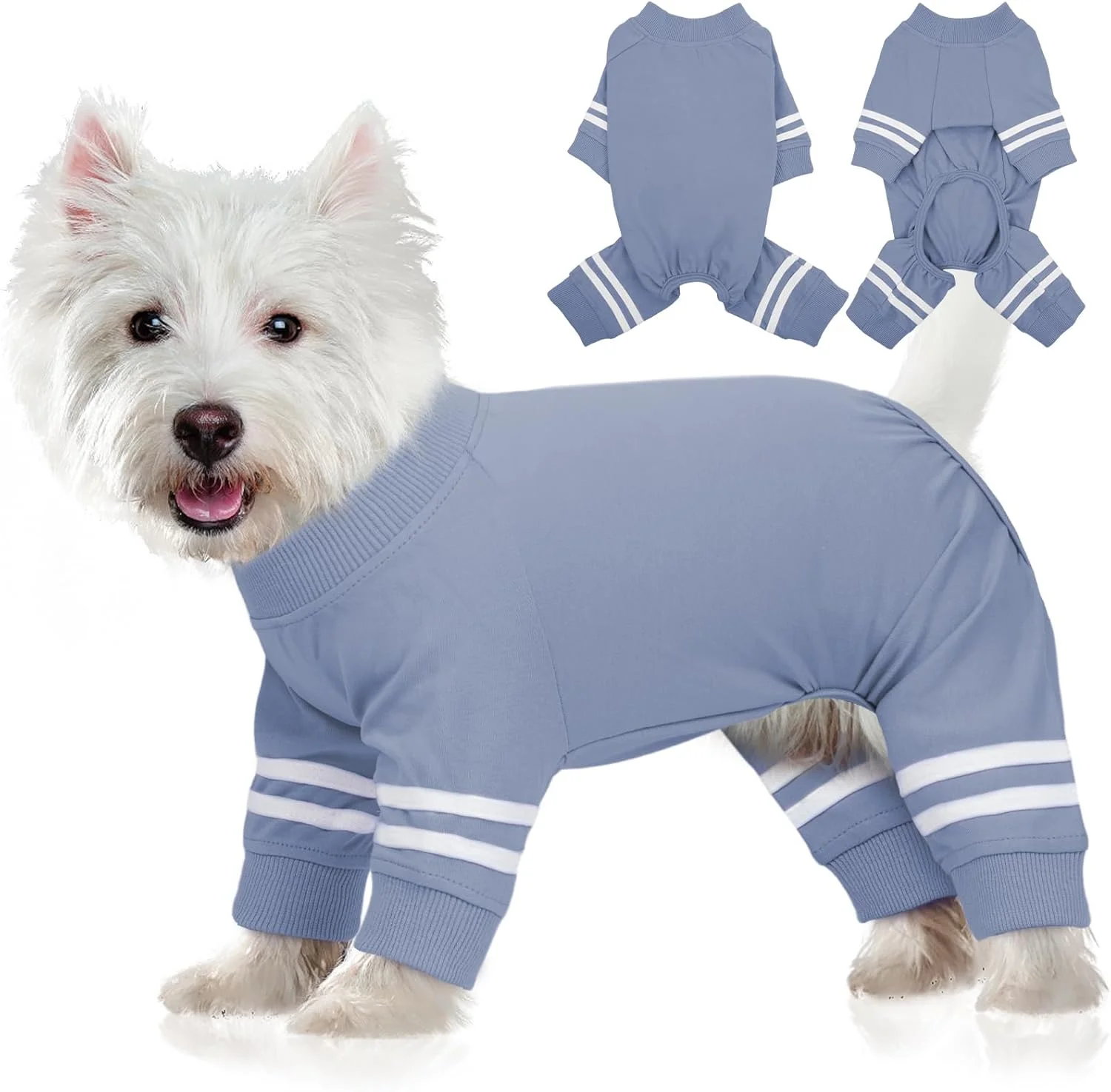 لباس خواب سگ BRKURLEG، لباس سرهمی نرم و کشسان سگ، پیراهن حیوانات خانگی نخی و سبک وزن، لباس سگ چهار پا، لباس سرهمی توله سگ با پا برای پسران و دختران (آبی مات، XS)