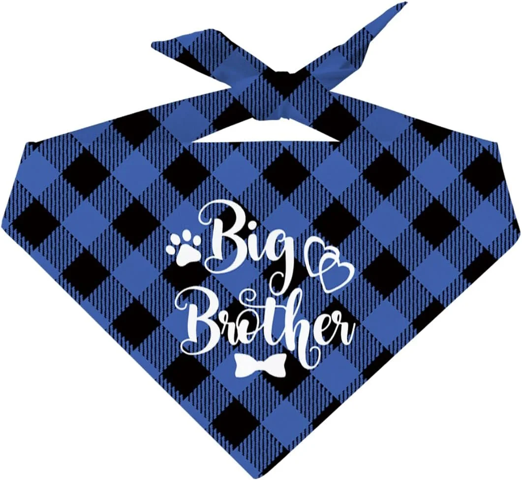 دستمال گردن سگ برادر بزرگ، شال سگ چهارخانه آبی مشکی، هدیه سگ برادر بزرگ، دستمال گردن توله سگ طرح بوفالو، هدیه برای سگ ها جشن تولد پسرانه