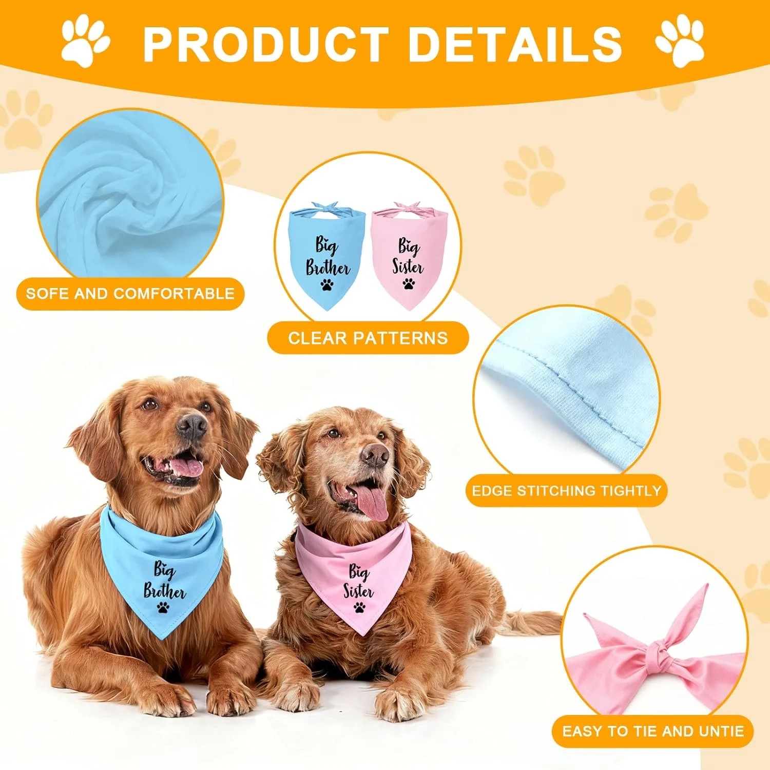 دستمال گردن سگ خواهر بزرگ و برادر بزرگ، روسری مثلثی برای سگ های کوچک، متوسط و بزرگ، دستمال گردن حیوانات خانگی برای اعلام جنسیت نوزاد، 2 عدد