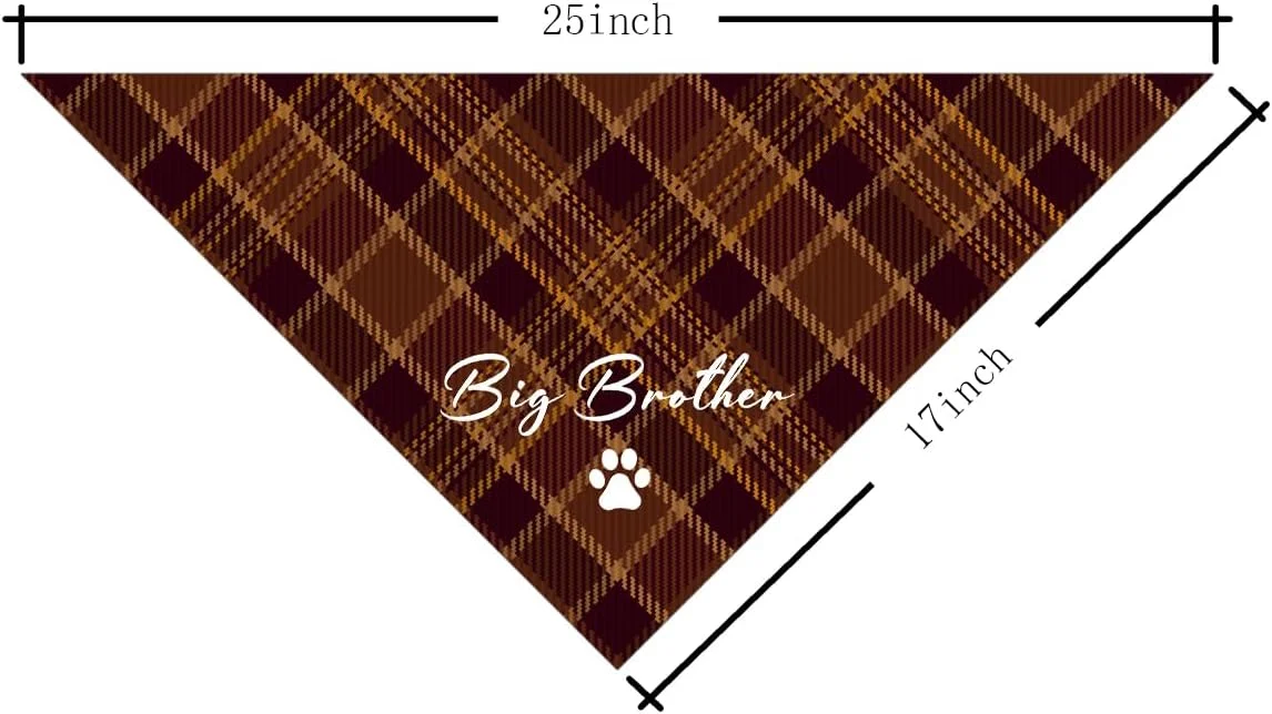 دستمال گردن سگ طرح برادر بزرگ، شال تزئینی چهارخانه راه راه قهوه ای، دستمال گردن مثلثی راحت و قابل تنظیم سگ، دستمال گردن فانتزی توله سگ زیبا برای سگ های کوچک و متوسط ​​پسر و دختر