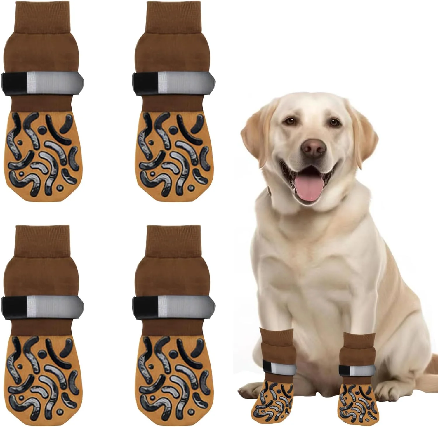 دو جفت کفش سگ، محافظت از پنجه، جوراب سگ ضد لغزش، کفش سگ با بند قابل تنظیم، محافظت از پنجه، آسیب دیدگی سگ، کفش سگ برای استفاده در داخل و خارج از منزل
