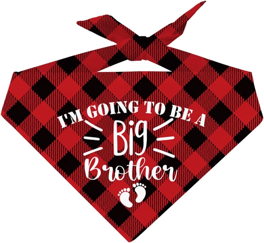 هدیه برادر بزرگ برای سگ ها، شال چاپی چهارخانه بوفالو قرمز و مشکی برای سگ های کوچک، متوسط و بزرگ، هدیه خنده دار برای جشن تولد سگ های پسر، دستمال گردن سگ با عنوان ترفیع به برادر بزرگ