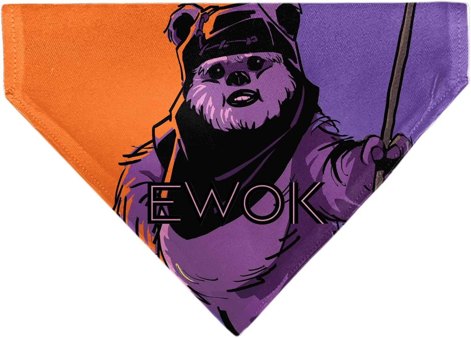 دستمال گردن سگ با طرح جنگ ستارگان، نوشته Ewok و طرح هنری Wicket، نارنجی، بنفش و مشکی