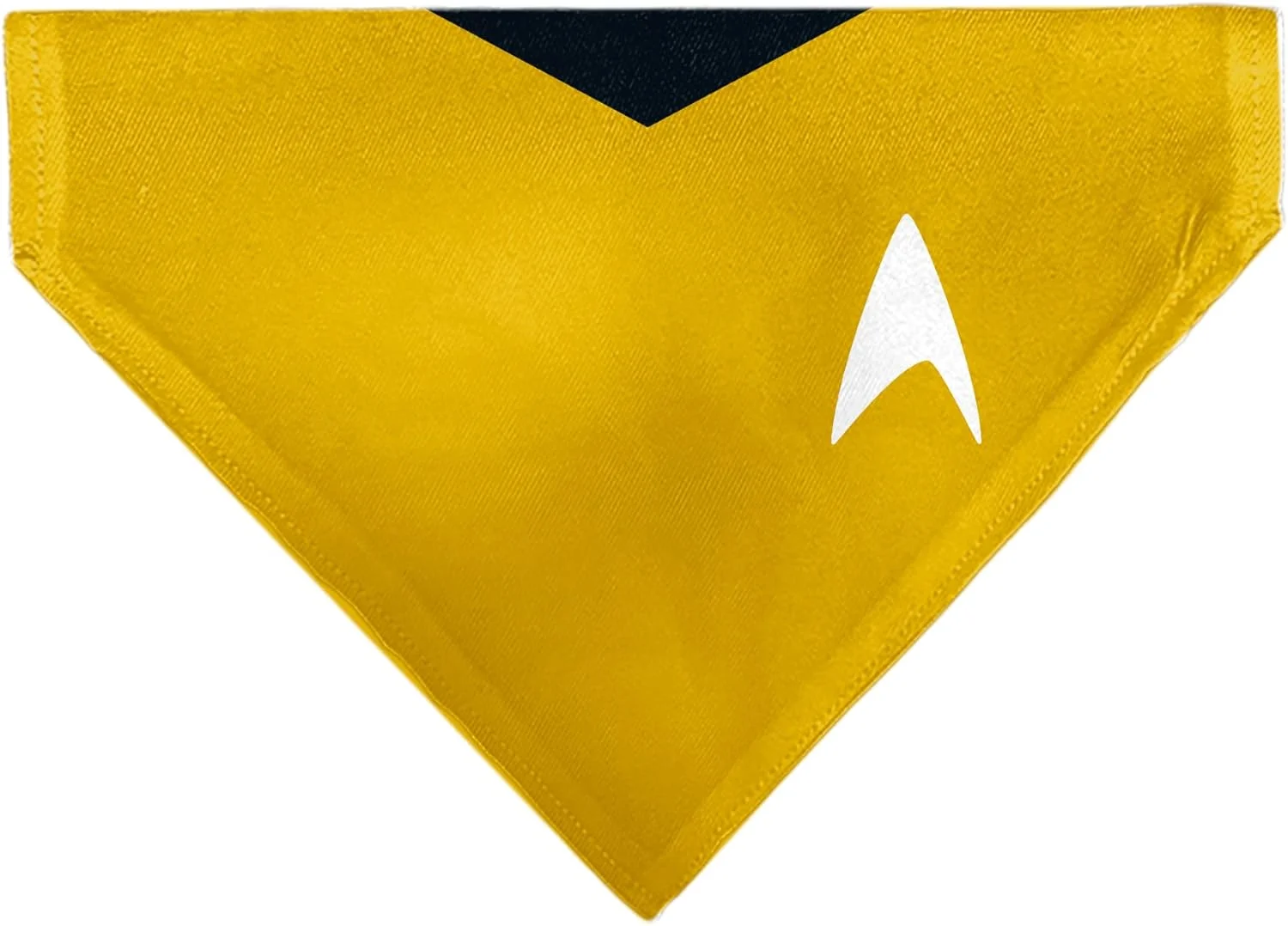 دستمال گردن سگ با طرح پیشتازان فضا، سری اصلی، یونیفرم زرد طلایی کاپیتان کرک، مدل سُر خوردن روی قلاده
