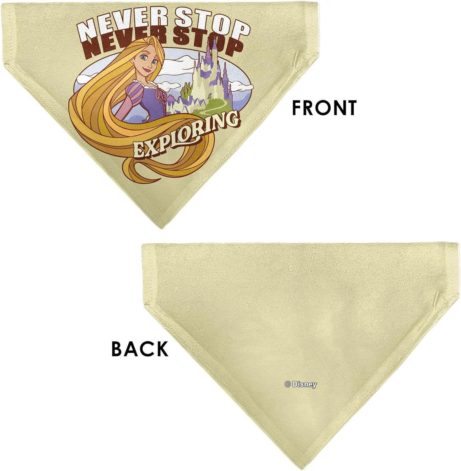 دستمال گردن سگ با طرح دیزنی، راپونزل، طرح قلعه، رنگ کرم، قرمز و سفید