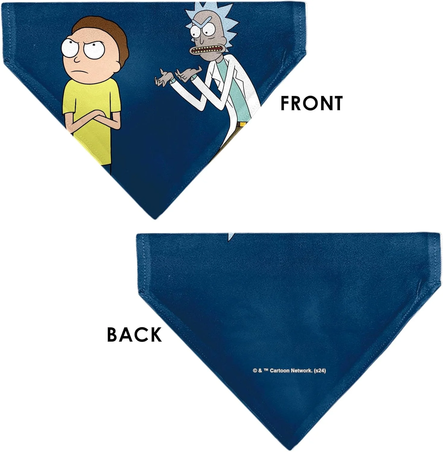 دستمال گردن سگ با طرح ریک و مورتی، حالت دست به سینه ریک و مورتی، آبی، مدل سُر خوردن روی قلاده