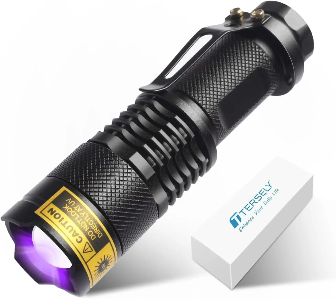 چراغ قوه UV قابل تنظیم با گیره، چراغ قوه LED فرابنفش، چراغ قوه قابل حمل، چراغ قوه کوچک 395 نانومتری SK68 (باتری AA شامل نمی شود)
