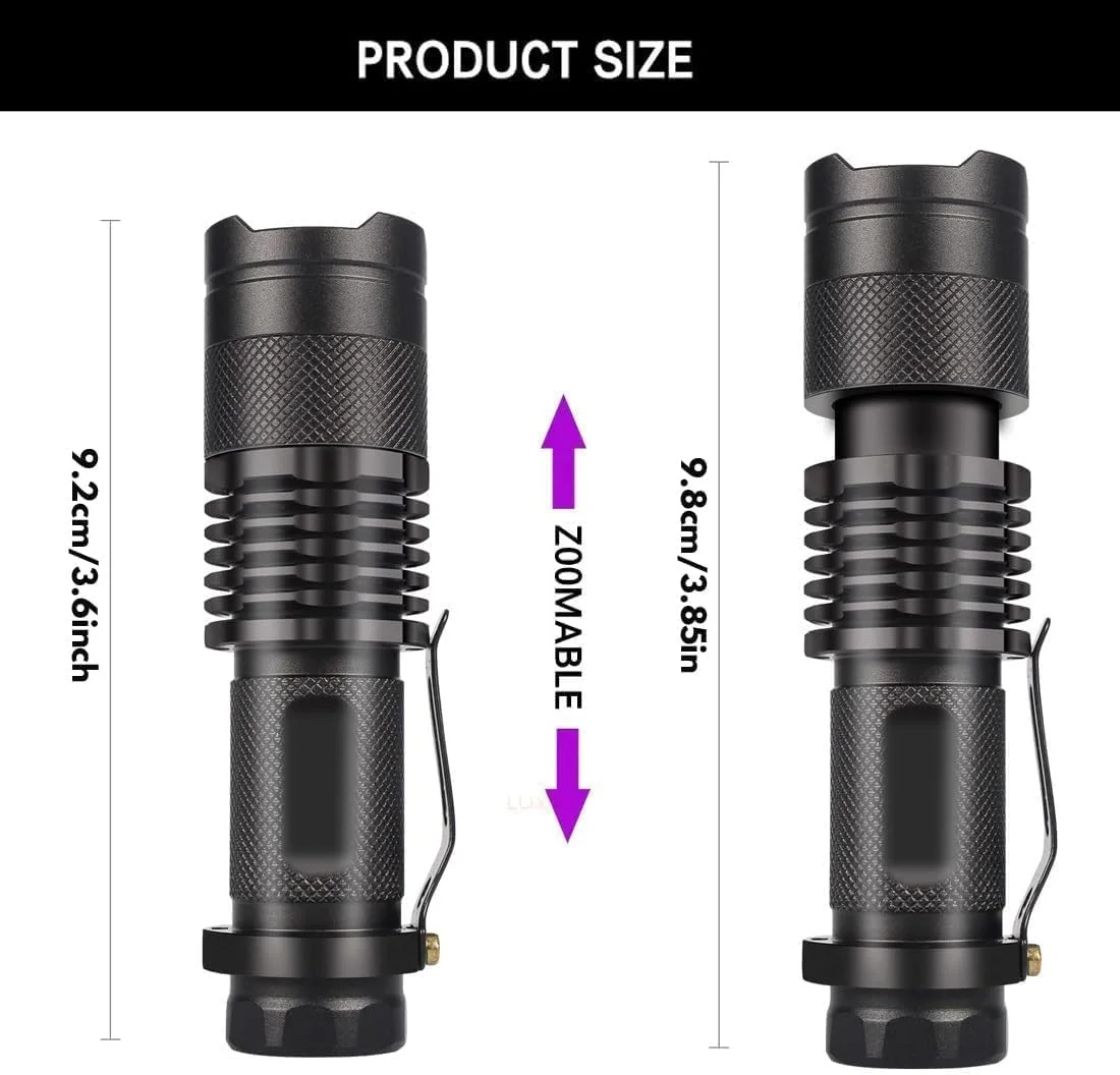 چراغ قوه UV قابل تنظیم با گیره، چراغ قوه LED فرابنفش، چراغ قوه قابل حمل، چراغ قوه کوچک 395 نانومتری SK68 (باتری AA شامل نمی شود) چراغ قوه UV قابل تنظیم با گیره، چراغ قوه LED فرابنفش، چراغ قوه قابل حمل، چراغ قوه کوچک 395 نانومتری SK68 (باتری AA شامل نمی شود)
