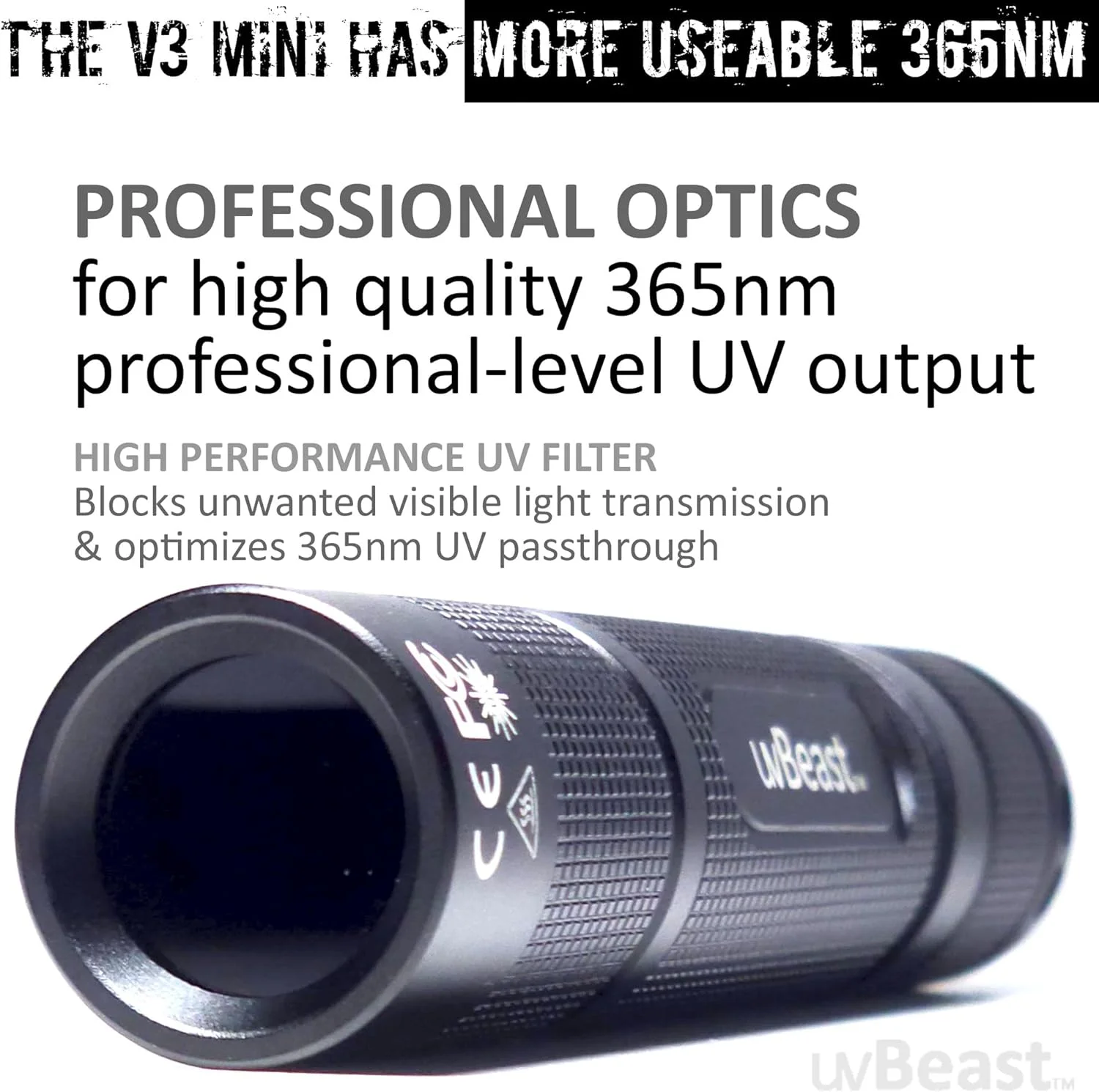 چراغ قوه UV دستی uvBeast New V3 365nm Mini - نور ماوراء بنفش - خلوص بالای نور فرابنفش - دارای ال ای دی UV پنج هسته ای ارتقا یافته و قدرتمند چراغ قوه UV دستی uvBeast New V3 365nm Mini - نور ماوراء بنفش - خلوص بالای نور فرابنفش - دارای ال ای دی UV پنج هسته ای ارتقا یافته و قدرتمند
