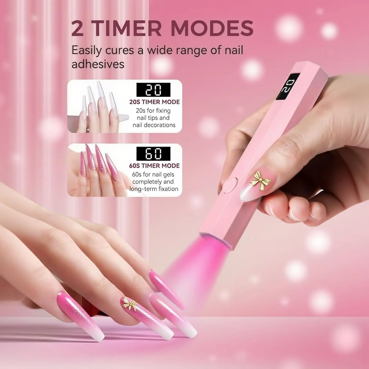 چراغ UV ناخن دستی، چراغ UV برای ناخن، لامپ LED قابل حمل 3 وات با 2 تنظیمات تایمر 20/60 ثانیه برای لاک ژل، مناسب برای استفاده خانگی، سالن و بانوان چراغ UV ناخن دستی، چراغ UV برای ناخن، لامپ LED قابل حمل 3 وات با 2 تنظیمات تایمر 20/60 ثانیه برای لاک ژل، مناسب برای استفاده خانگی، سالن و بانوان