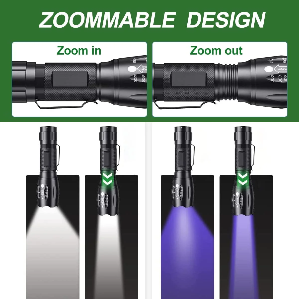 چراغ قوه تاکتیکی 2 در 1 UV+LED T Tersely، بسته 2 عددی، چراغ قوه UV با 4 حالت، چراغ قوه 395 نانومتری LED نور سیاه و نور سفید، چراغ قوه LED با لومن بالا برای کمپینگ، قطع برق و مواقع اضطراری چراغ قوه تاکتیکی 2 در 1 UV+LED T Tersely، بسته 2 عددی، چراغ قوه UV با 4 حالت، چراغ قوه 395 نانومتری LED نور سیاه و نور سفید، چراغ قوه LED با لومن بالا برای کمپینگ، قطع برق و مواقع اضطراری