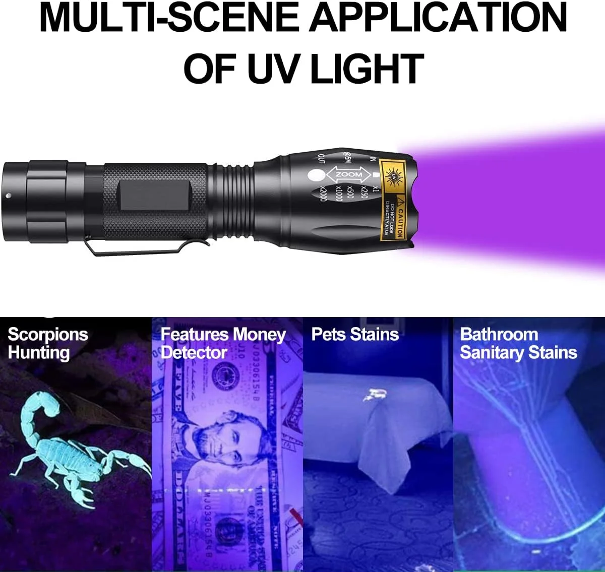 چراغ قوه تاکتیکی 2 در 1 UV+LED T Tersely، بسته 2 عددی، چراغ قوه UV با 4 حالت، چراغ قوه 395 نانومتری LED نور سیاه و نور سفید، چراغ قوه LED با لومن بالا برای کمپینگ، قطع برق و مواقع اضطراری چراغ قوه تاکتیکی 2 در 1 UV+LED T Tersely، بسته 2 عددی، چراغ قوه UV با 4 حالت، چراغ قوه 395 نانومتری LED نور سیاه و نور سفید، چراغ قوه LED با لومن بالا برای کمپینگ، قطع برق و مواقع اضطراری