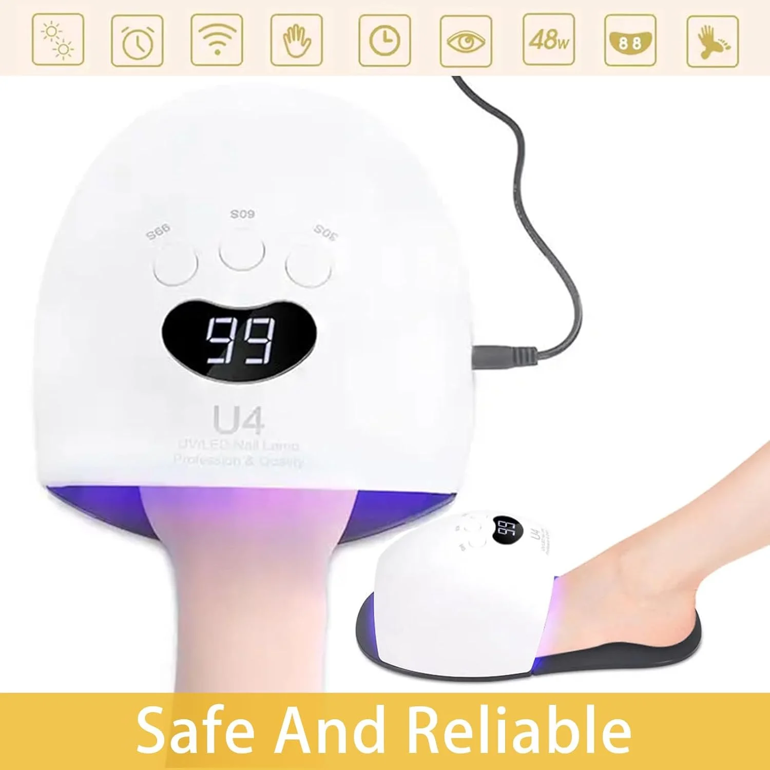 دستگاه LED UV ناخن، دستگاه لیزری LED برای قارچ ناخن با 3 تایمر، سنسور کارآمد، ترمیم حرفه ای ناخن با 30 لامپ