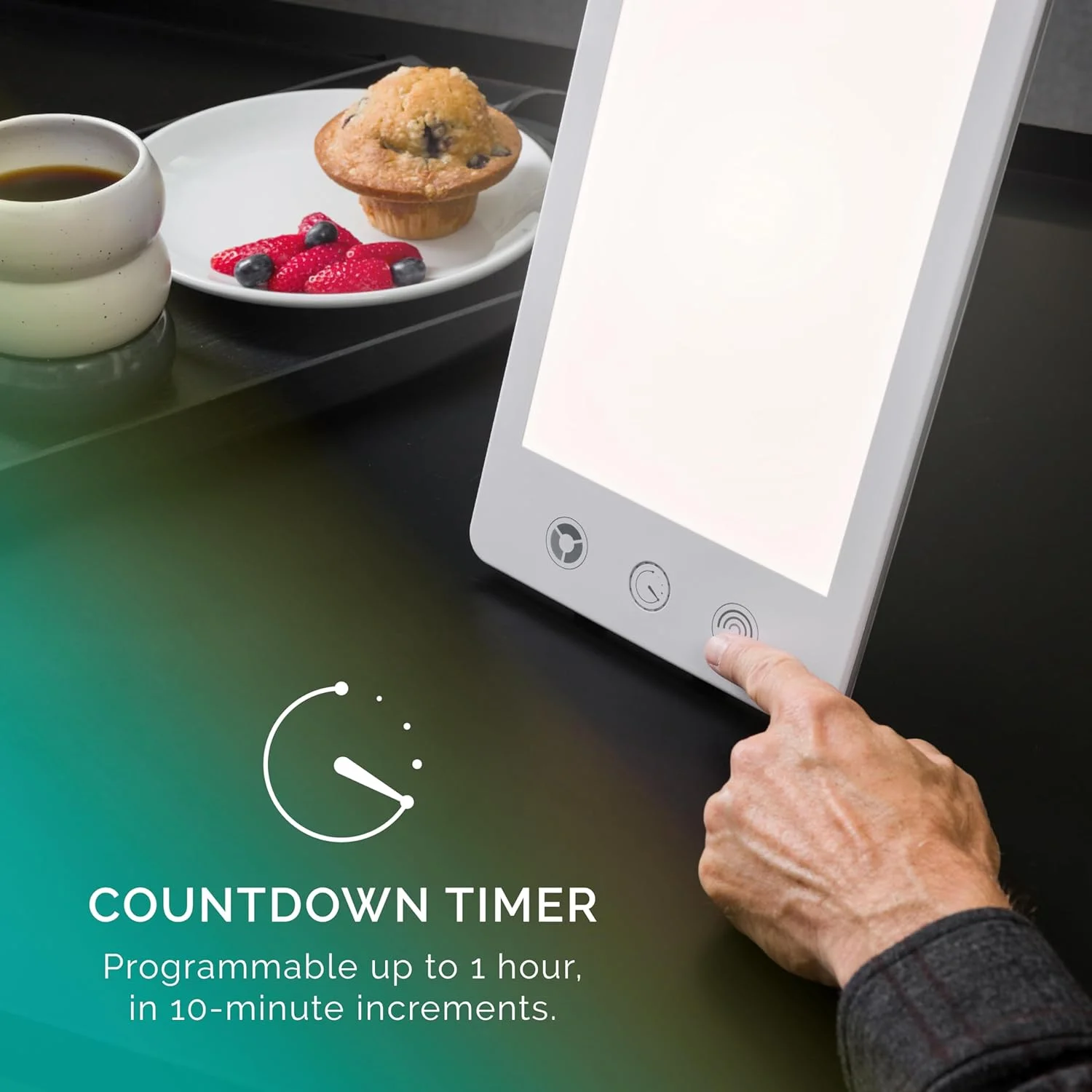 چراغ درمانی LED مدل HappyLight Luxe از Verilux® - نور سفید روشن بدون UV با شدت 10,000 لوکس، روشنایی، رنگ و تایمر شمارش معکوس قابل تنظیم چراغ درمانی LED مدل HappyLight Luxe از Verilux® - نور سفید روشن بدون UV با شدت 10,000 لوکس، روشنایی، رنگ و تایمر شمارش معکوس قابل تنظیم