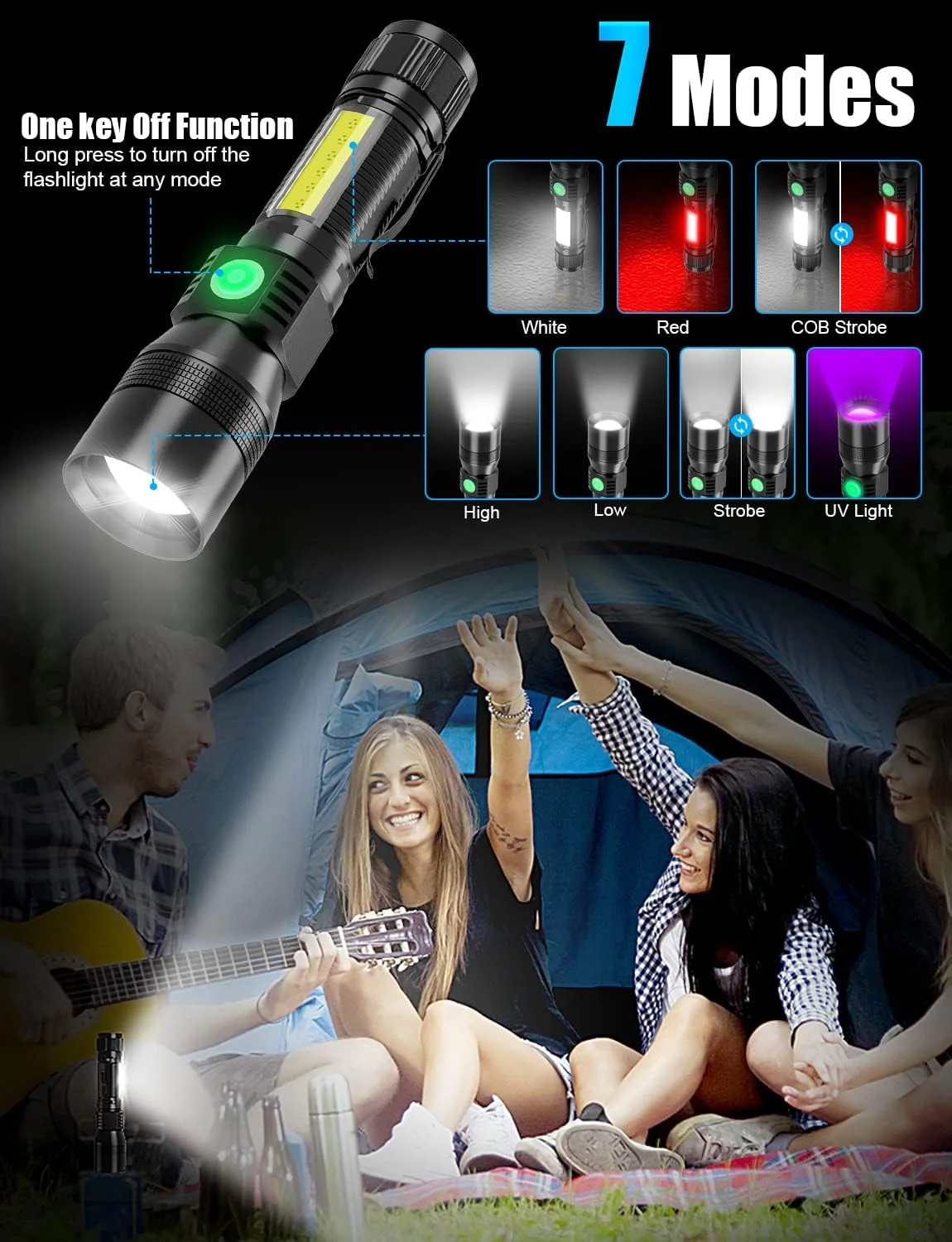 چراغ قوه UV شارژی Vnina - چراغ قوه تاکتیکی LED 3 در 1 با پایه مغناطیسی، دارای باتری، نور جانبی، 500 لومن، 8 حالت، دسته چراغ قوه مغناطیسی جیبی برای استفاده در داخل و خارج از منزل، 2 عدد چراغ قوه UV شارژی Vnina - چراغ قوه تاکتیکی LED 3 در 1 با پایه مغناطیسی، دارای باتری، نور جانبی، 500 لومن، 8 حالت، دسته چراغ قوه مغناطیسی جیبی برای استفاده در داخل و خارج از منزل، 2 عدد