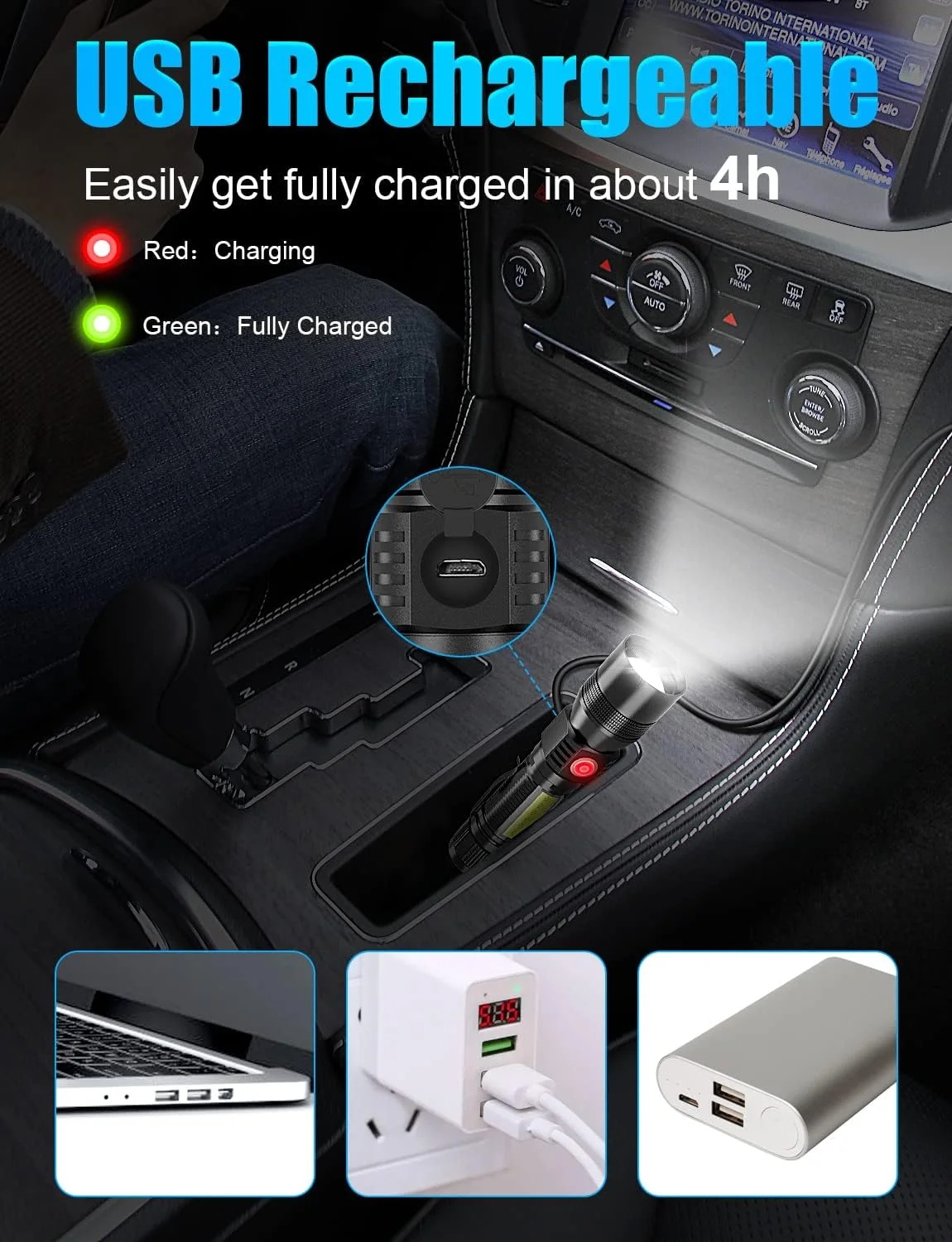 چراغ قوه UV شارژی Vnina - چراغ قوه تاکتیکی LED 3 در 1 با پایه مغناطیسی، دارای باتری، نور جانبی، 500 لومن، 8 حالت، دسته چراغ قوه مغناطیسی جیبی برای استفاده در داخل و خارج از منزل، 2 عدد چراغ قوه UV شارژی Vnina - چراغ قوه تاکتیکی LED 3 در 1 با پایه مغناطیسی، دارای باتری، نور جانبی، 500 لومن، 8 حالت، دسته چراغ قوه مغناطیسی جیبی برای استفاده در داخل و خارج از منزل، 2 عدد