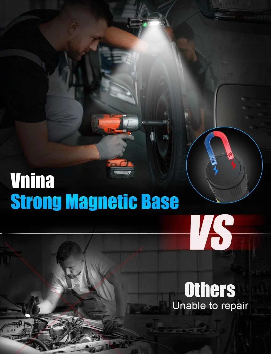 چراغ قوه UV شارژی Vnina - چراغ قوه تاکتیکی LED 3 در 1 با پایه مغناطیسی، دارای باتری، نور جانبی، 500 لومن، 8 حالت، دسته چراغ قوه مغناطیسی جیبی برای استفاده در داخل و خارج از منزل، 2 عدد چراغ قوه UV شارژی Vnina - چراغ قوه تاکتیکی LED 3 در 1 با پایه مغناطیسی، دارای باتری، نور جانبی، 500 لومن، 8 حالت، دسته چراغ قوه مغناطیسی جیبی برای استفاده در داخل و خارج از منزل، 2 عدد