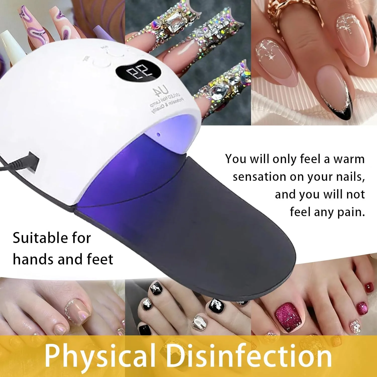 دستگاه LED UV ناخن، دستگاه لیزری LED برای قارچ ناخن با 3 تایمر، سنسور کارآمد، ترمیم حرفه ای ناخن با 30 لامپ
