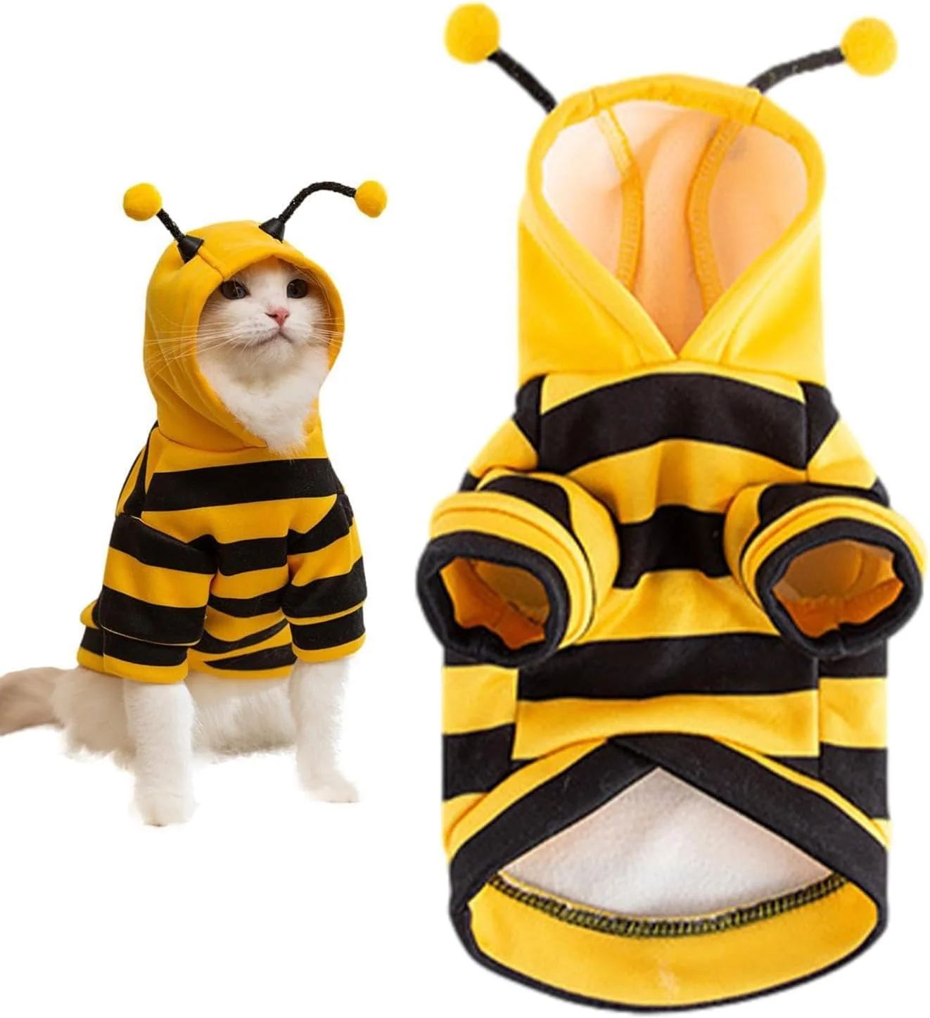 لباس زنبوری دوست داشتنی برای سگ و گربه، کت کلاه دار گرم، سایز XL مناسب حیوانات کوچک 6-7 کیلوگرم