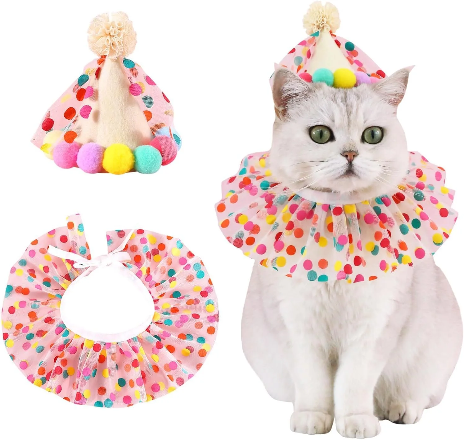 ست تزئینات جشن تولد حیوانات خانگی، شامل پیشبند توری و کلاه تولد برای سگ ها و گربه های کوچک