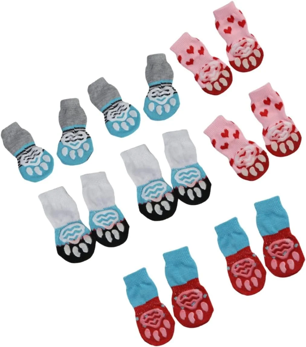 بسته 16 عددی جوراب سگ ضد لغزش بوکلا، کفش حیوانات خانگی، جوراب نخی گرم سگ، جوراب زمستانی لوازم حیوانات خانگی