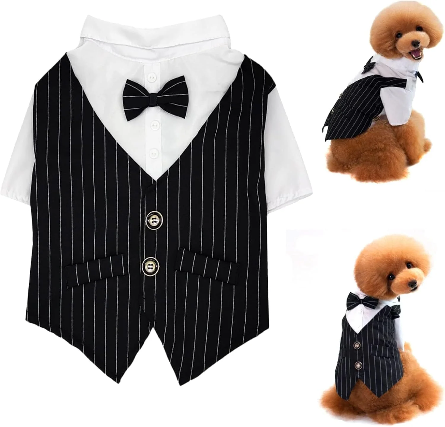 لباس سگ و گربه با پاپیون، کت و شلوار رسمی برای توله سگ، تدی، گربه، حیوانات خانگی کوچک و زیبا، لباس مهمانی عروسی، لباس شیک سگ و گربه (سایز: S، مشکی)