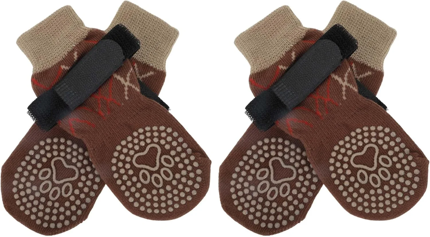 کاپاستک، بسته 4 عددی جوراب سگ ضد لغزش با نوارهای چسبی قابل تنظیم، محافظت از پنجه سگ، محافظت از کفپوش پارکت، سایز بزرگ، قهوه ای