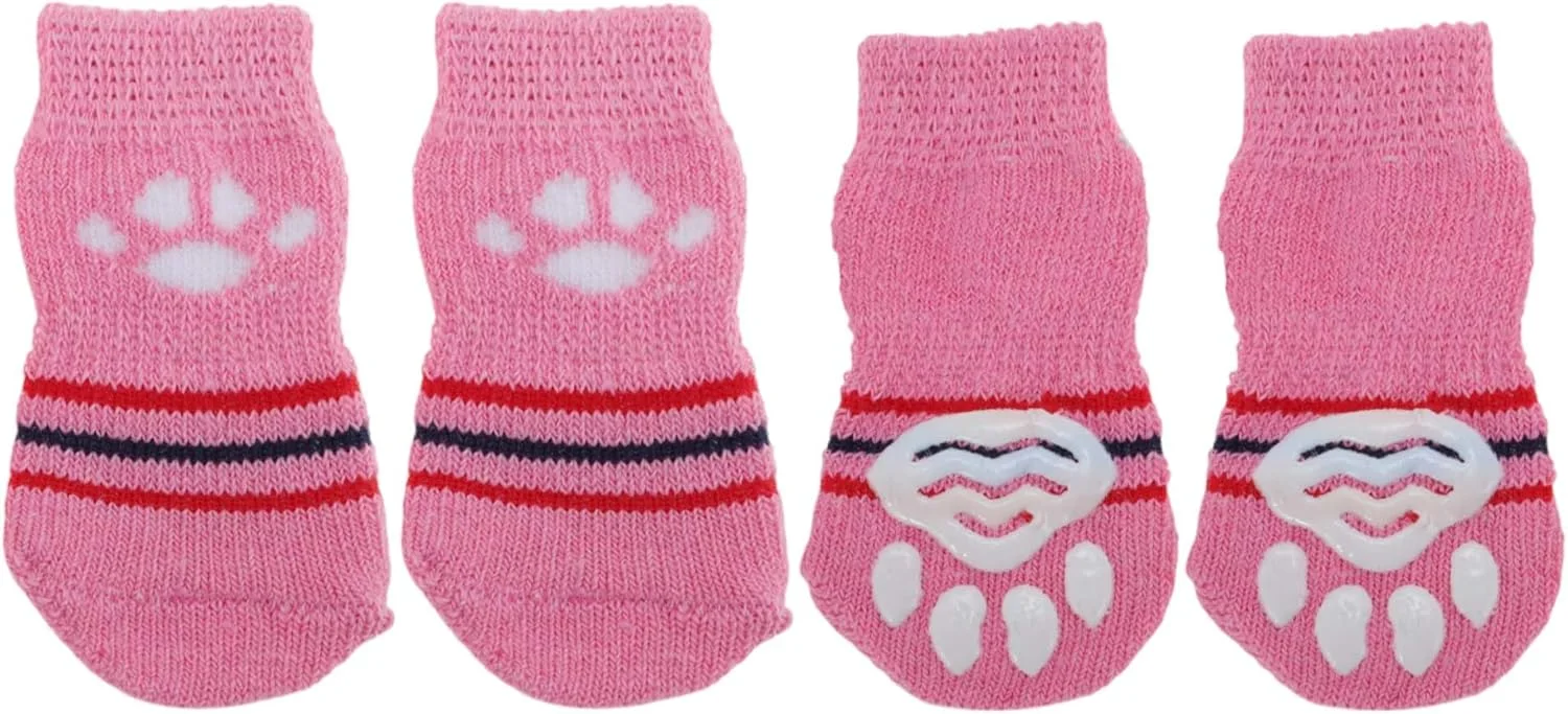 جوراب سگ CAPASTEC، جوراب های ضد لغزش برای سگ ها، گربه ها، جوراب های داخلی حیوانات خانگی، محافظت از پنجه و کشش به لطف ژل سیلیکونی برای سگ ها، گربه ها، 1 ست (4 عدد) قرمز گل رز بزرگ