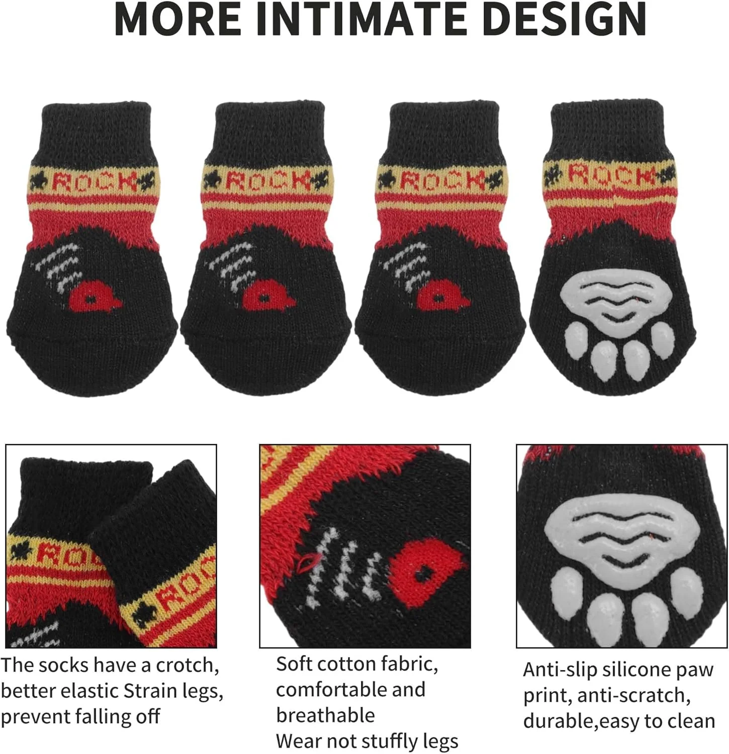 جوراب سگ CAPASTEC، جوراب های ضد لغزش برای سگ ها و گربه ها، جوراب حیوانات خانگی، محافظت از پنجه در داخل خانه و چسبندگی به لطف ژل سیلیکونی برای سگ ها و گربه ها، 1 ست (4 عدد) مشکی بزرگ