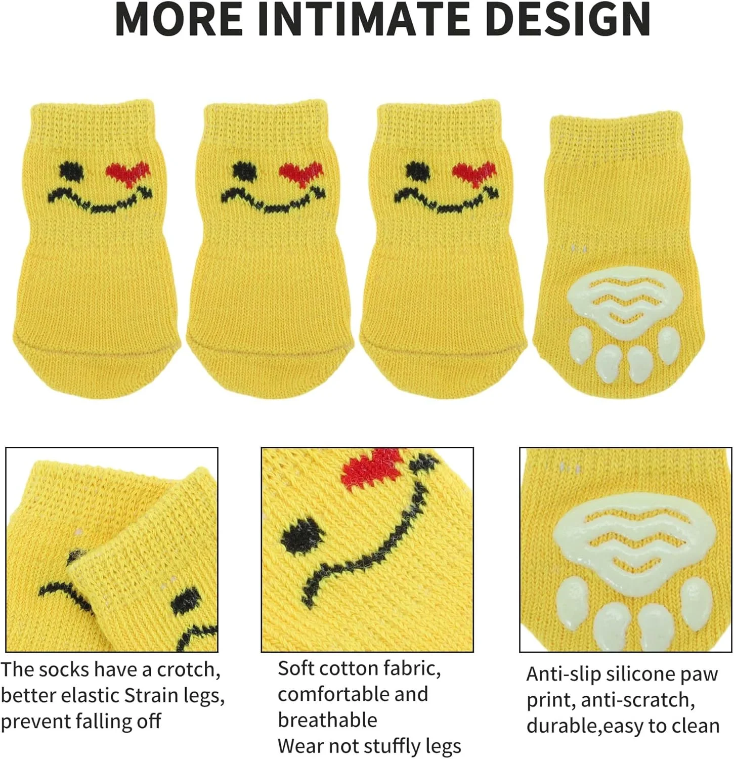 جوراب سگ و گربه ضد لغزش، جوراب حیوانات خانگی، جوراب داخلی محافظ پنجه و کشش به لطف ژل سیلیکونی برای سگ ها و گربه ها 1 ست (4 عدد) زرد بزرگ