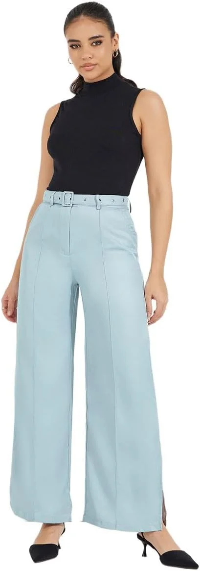 شلوار زنانه کمر بلند کمربند دار استایلی با چاک جانبی