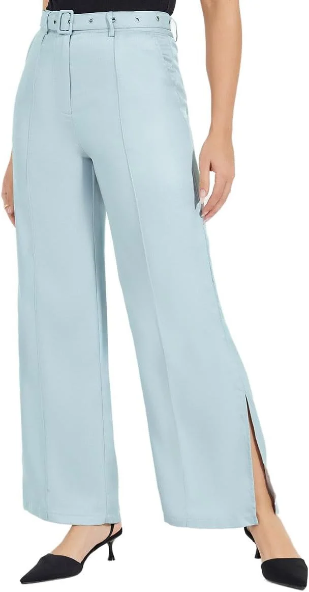 شلوار زنانه کمر بلند کمربند دار استایلی با چاک جانبی