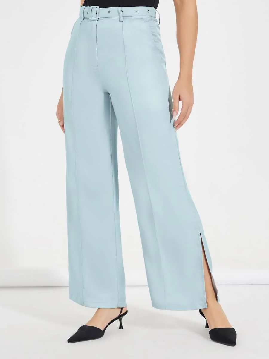 شلوار زنانه کمر بلند کمربند دار استایلی با چاک جانبی