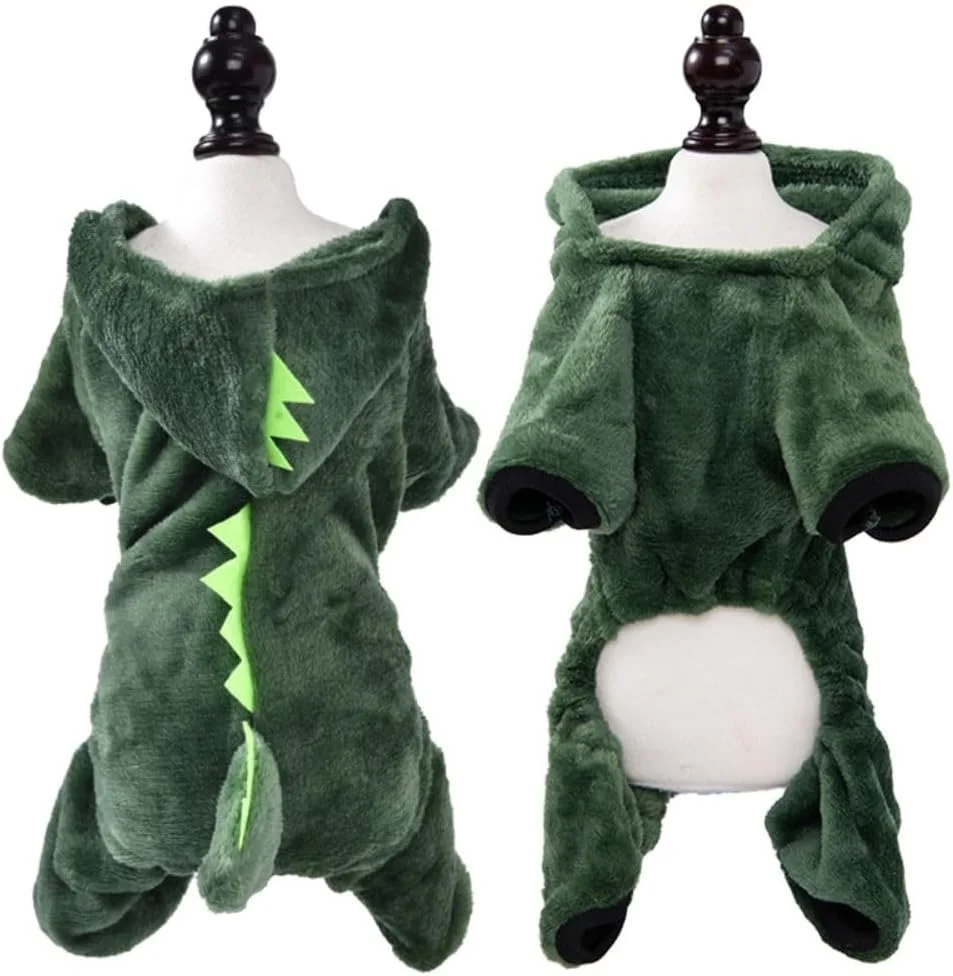 ژاکت سگ پشمی گرم طرح کارتونی حیوانات لباس سرهمی سگ لباس حیوانات خانگی توله سگ گربه (M-دایناسور)