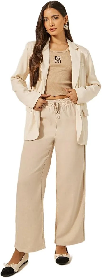 شلوار زنانه استایلی با فاق متوسط و پاچه گشاد به همراه بند