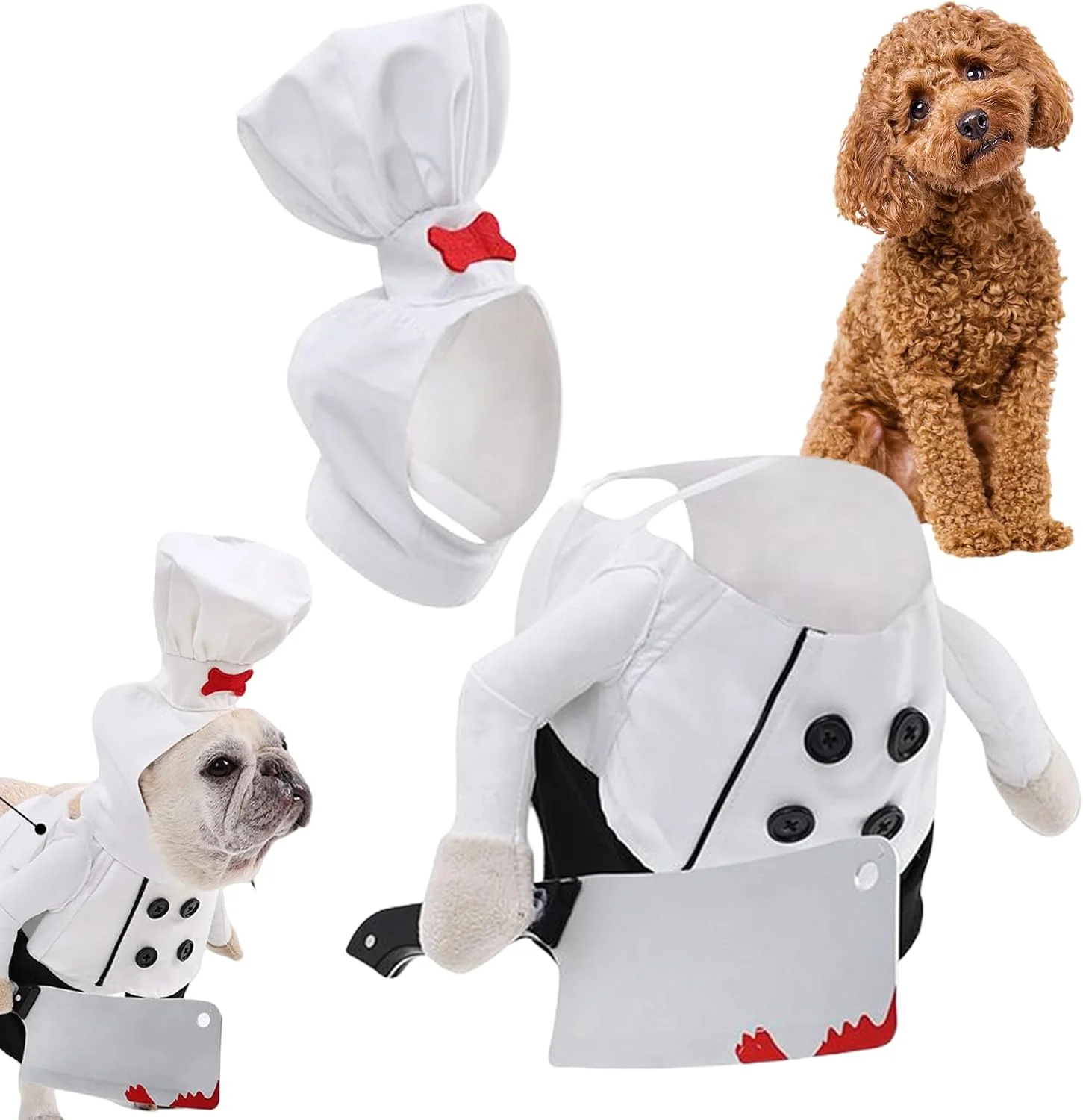لباس هالووین گربه - لباس سرآشپز خنده دار سگ - لباس قابل تنظیم با کلاه آشپزی، لباس حیوانات خانگی شبح وار خنده دار، لوازم عکس برای پیاده روی در فضای باز